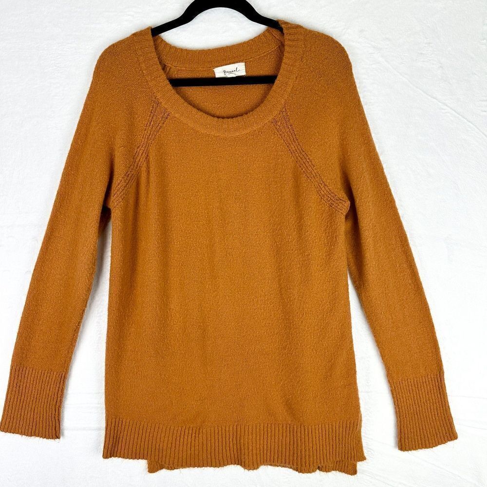 Be Cool Crewneck Split Hem Sweater Size Large Burnt Orange Camel